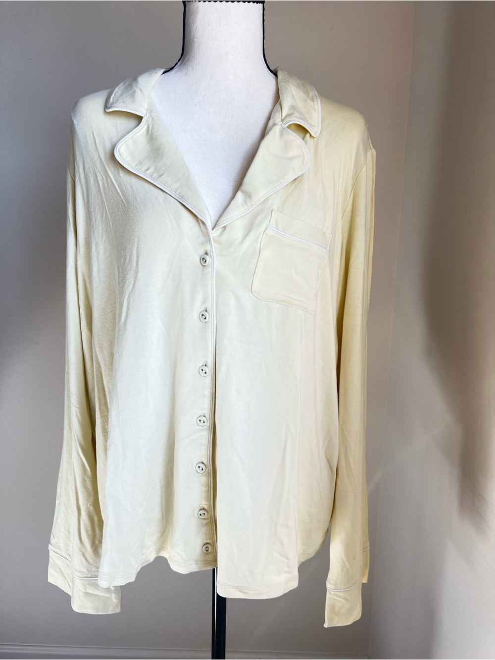Oh Polly Mirae Pajama Top XL Pastel Yellow TENCEL Modal Button Front NWT
